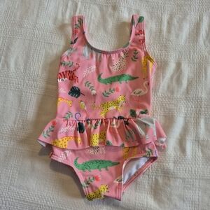 Baby Boden girls 3-6 months pink animal print swimsuit EUC